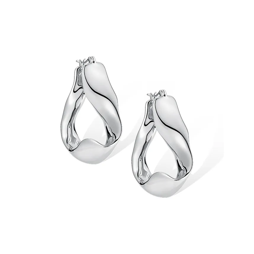 Retro Chic Белое золото с покрытием медные серьги-кольца Water Wave Женские