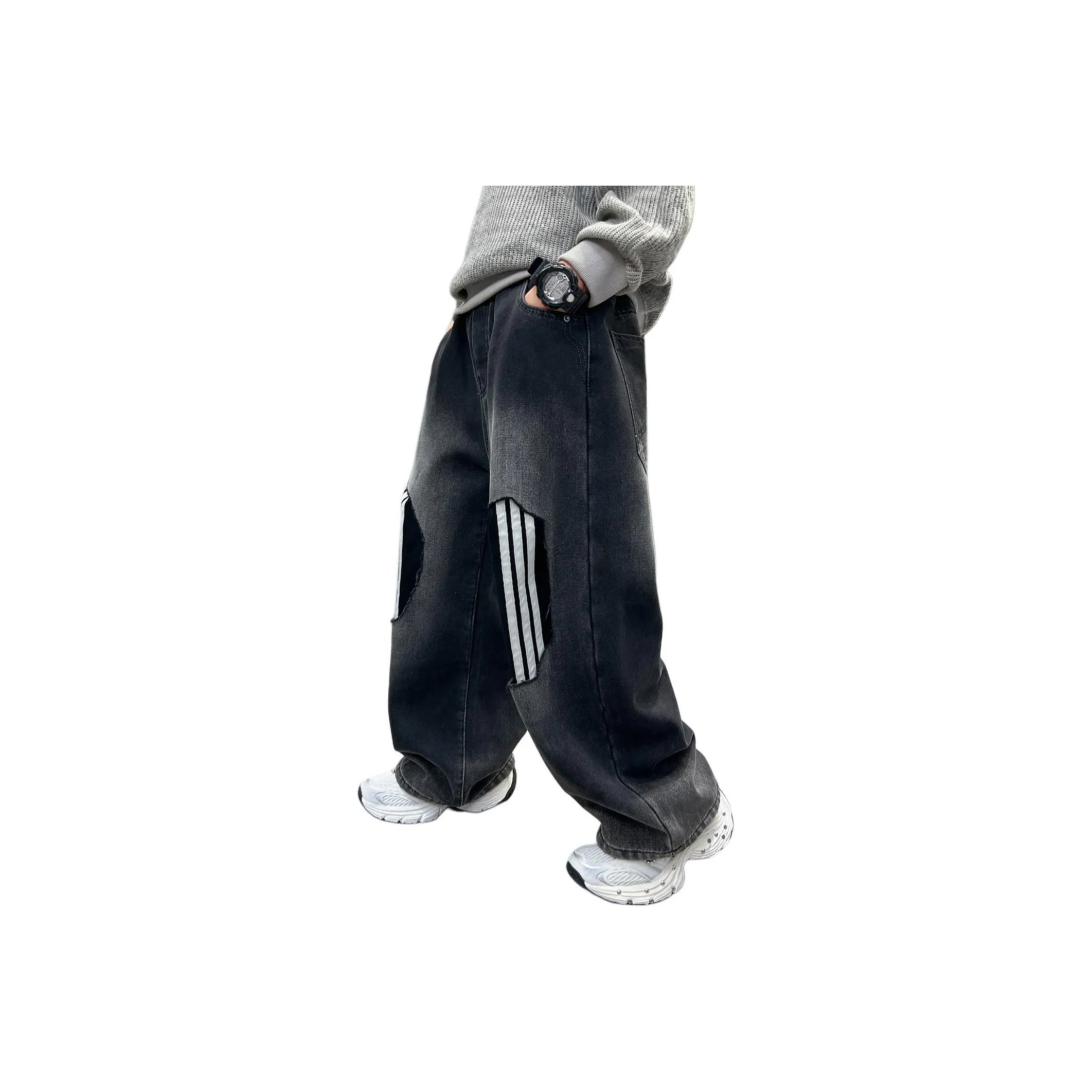 ЮЙЧЖАОЛИНЬ Синий Серый С флисовой подкладкой Bbcp BB25387 Школьный возраст Джинсы