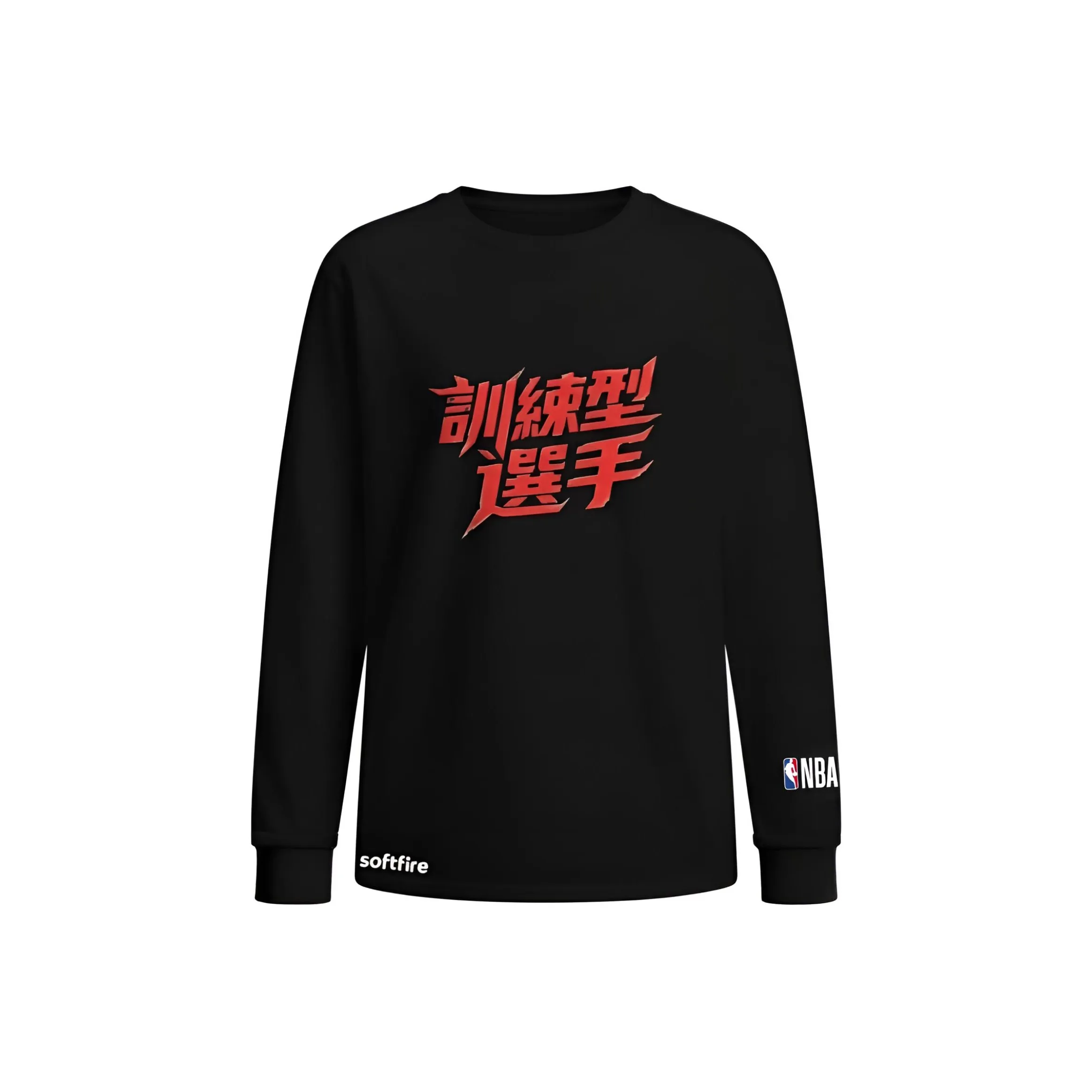 NBA Круглый вырез T-рубашка Длинный рукав Весна-осень Универсальный Модный SOFTFIRE С принтом Подростки Спортивный Повседневный Черный