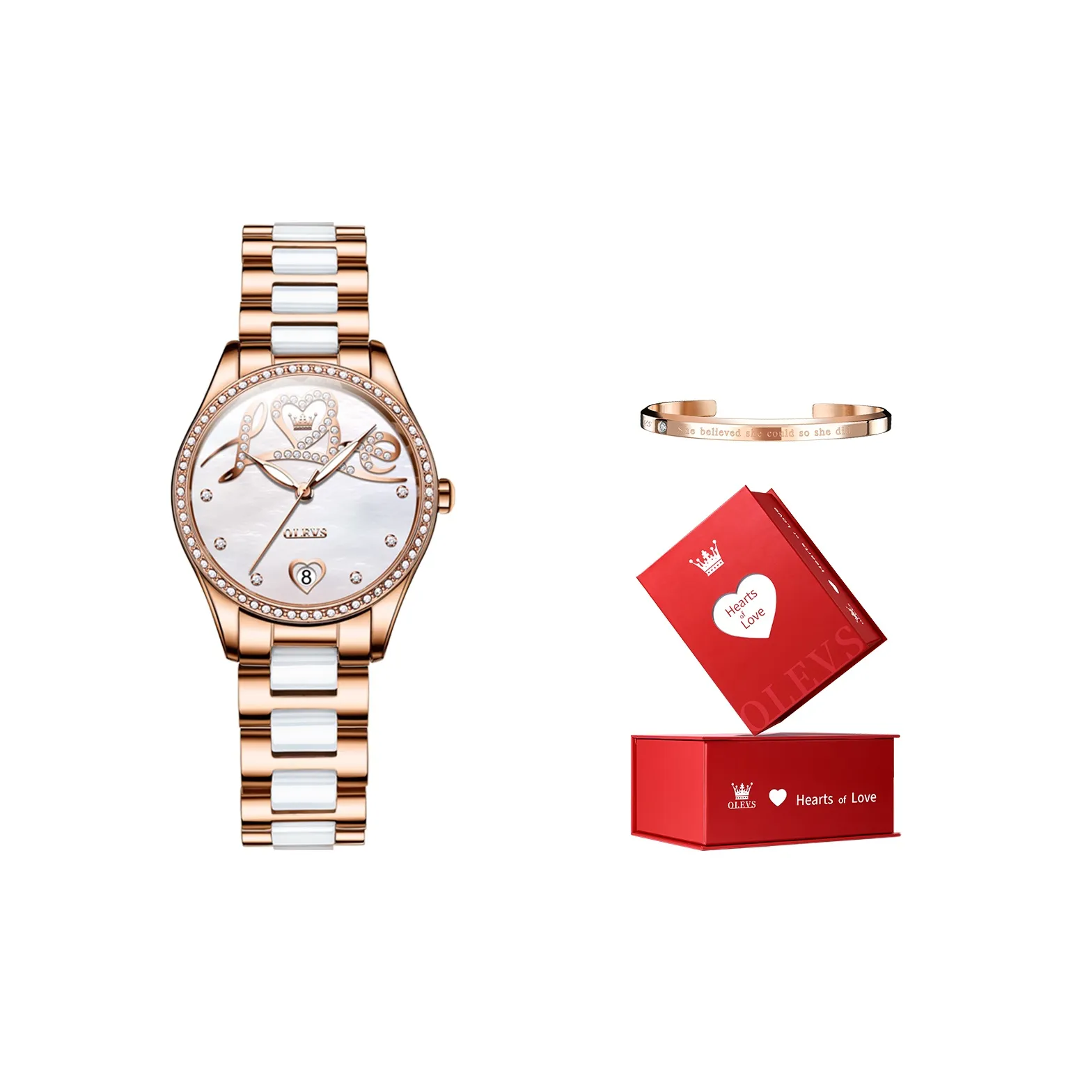 OLEVS Механические часы с ремешком из нержавеющей стали женские с белым циферблатом