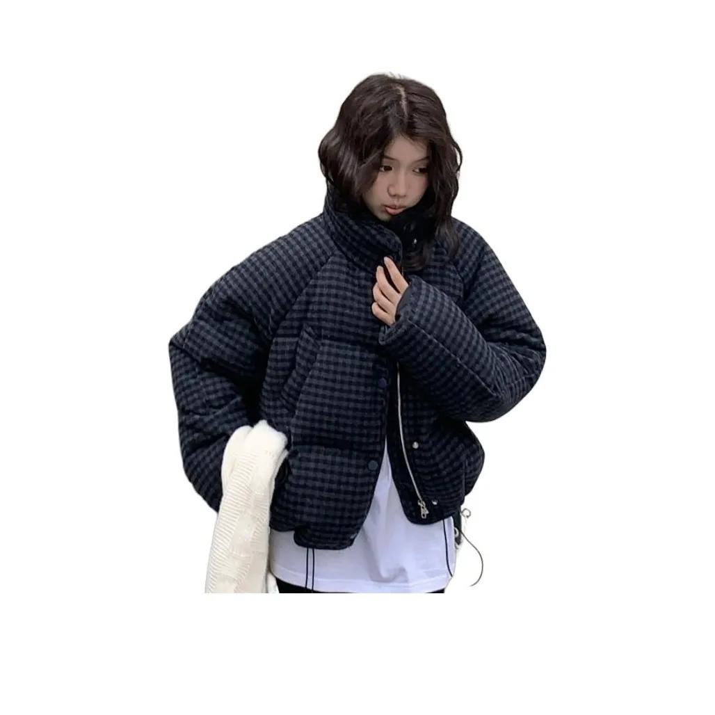YOUSEKOO Синий Клетка Женская Пуховая Куртка
