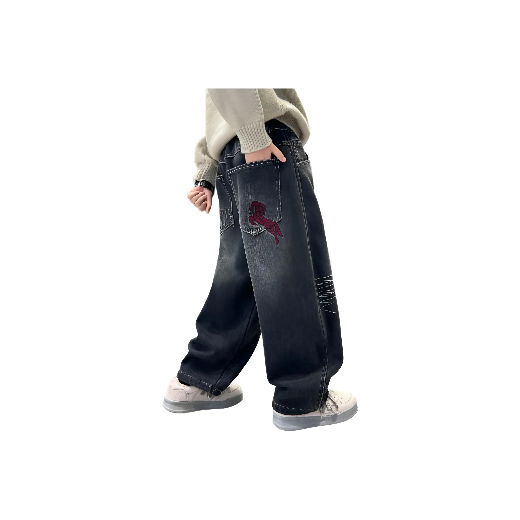 ЮЙЧЖАОЛИНЬ Синий Серый С флисовой подкладкой BbcpBB25377 Школьный возраст Джинсы