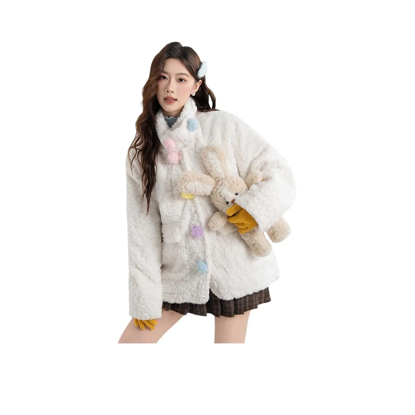 IWZI Многоцветный Флис Пуговица Пальто Женские Бархатные куртки