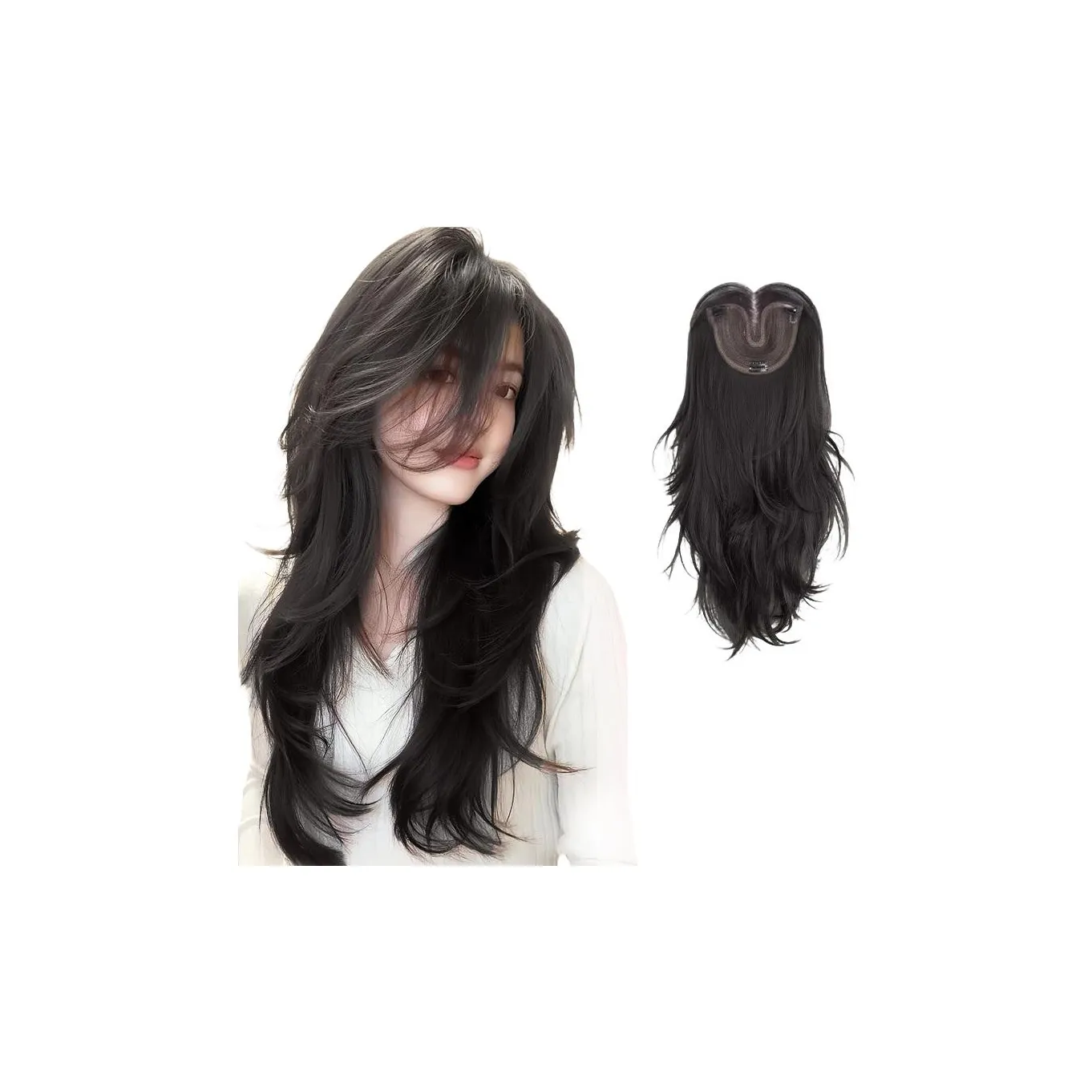 MUYAN Отделение Русалка Длинный Волосы Полная Голова Покрытие Перука Смешанный Шелк Длинные волнистые