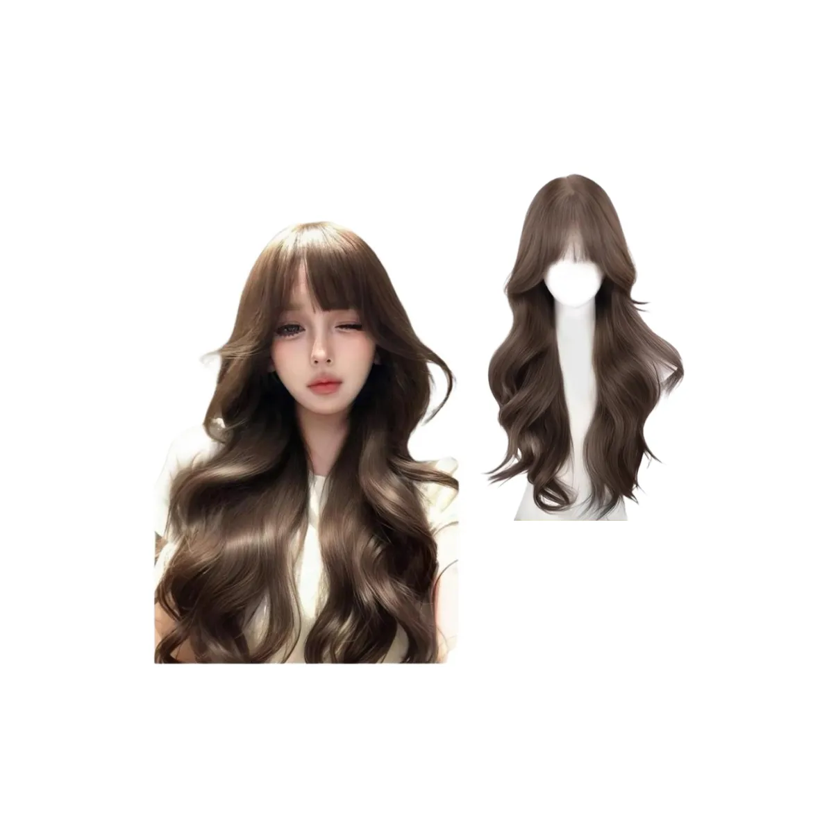 LIANXIANGKE Азиатский Корейский Протез Волос Женский Фальшивая Кожа Серо-Коричневый Натуральный Объемный Большая Волна Длинный Кудрявый Полный Комплект Остальные