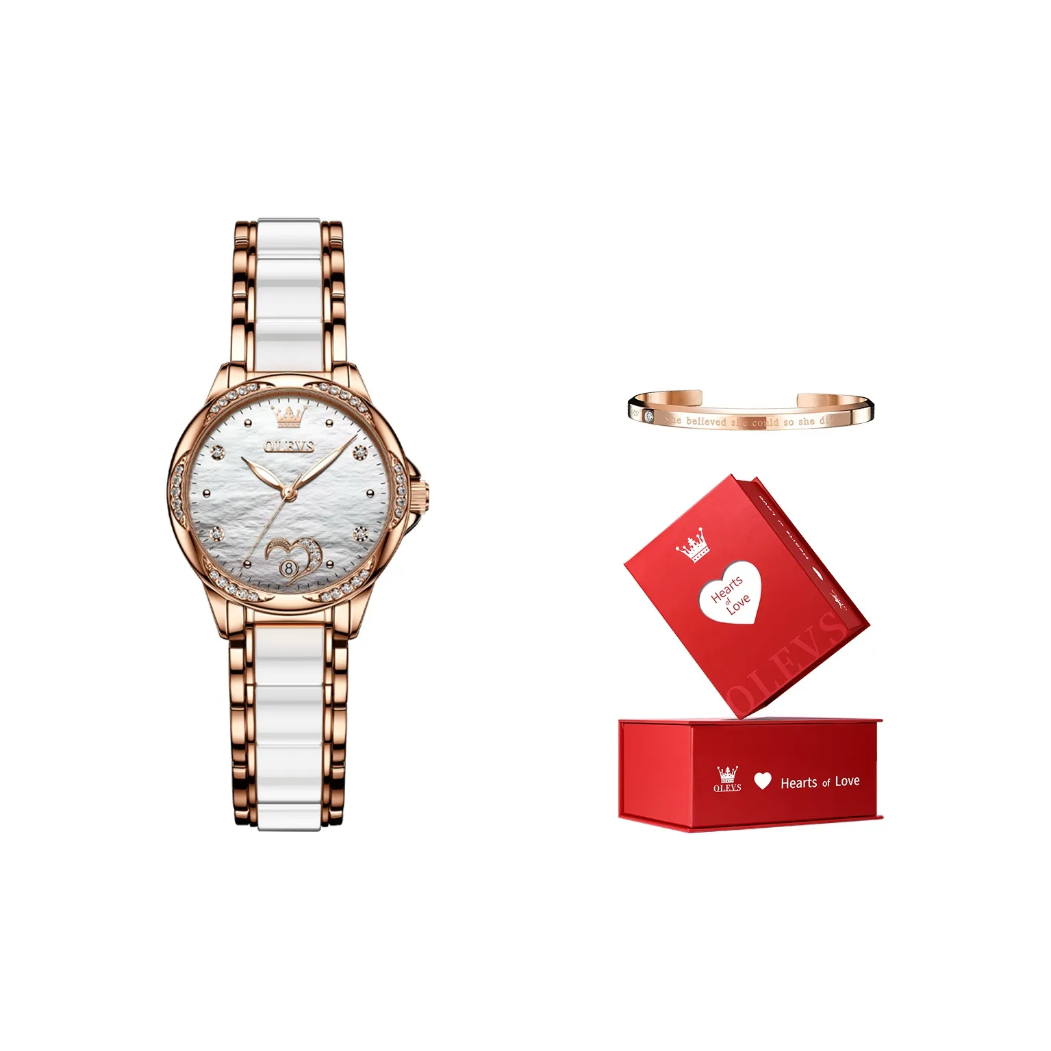 OLEVS Механический механизм Керамика Ремешок Часы Женские Белый циферблат