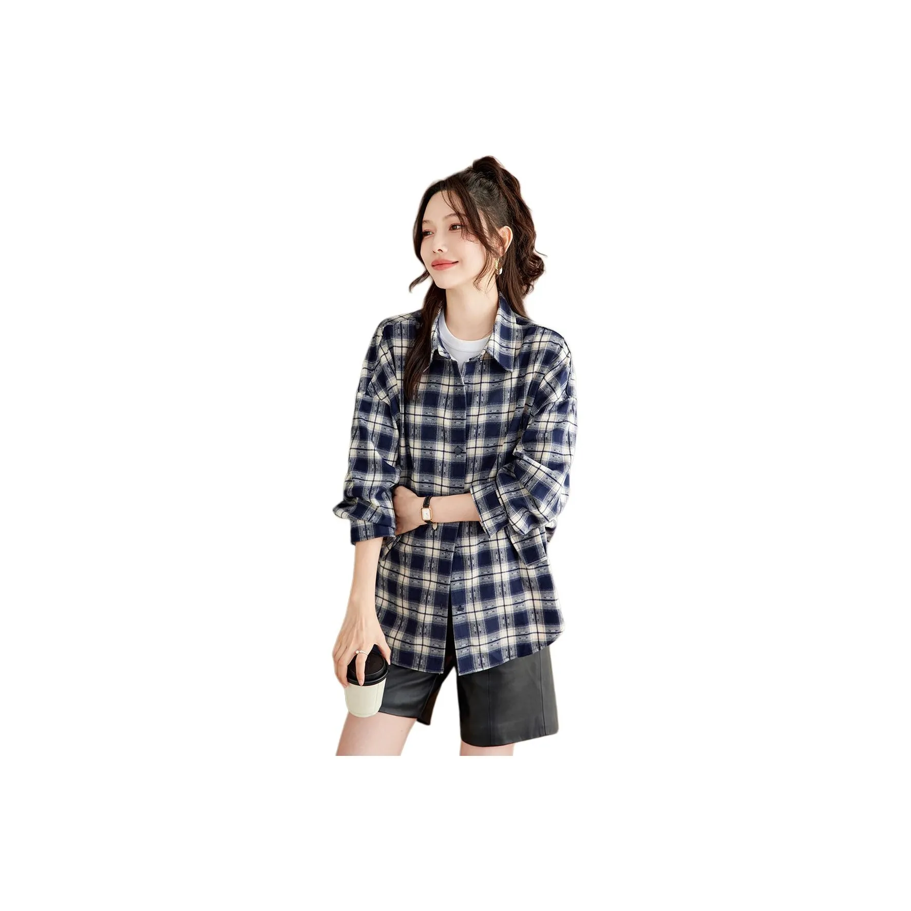 TERRE BLEUE Женская рубашка в синем клетчатом узоре