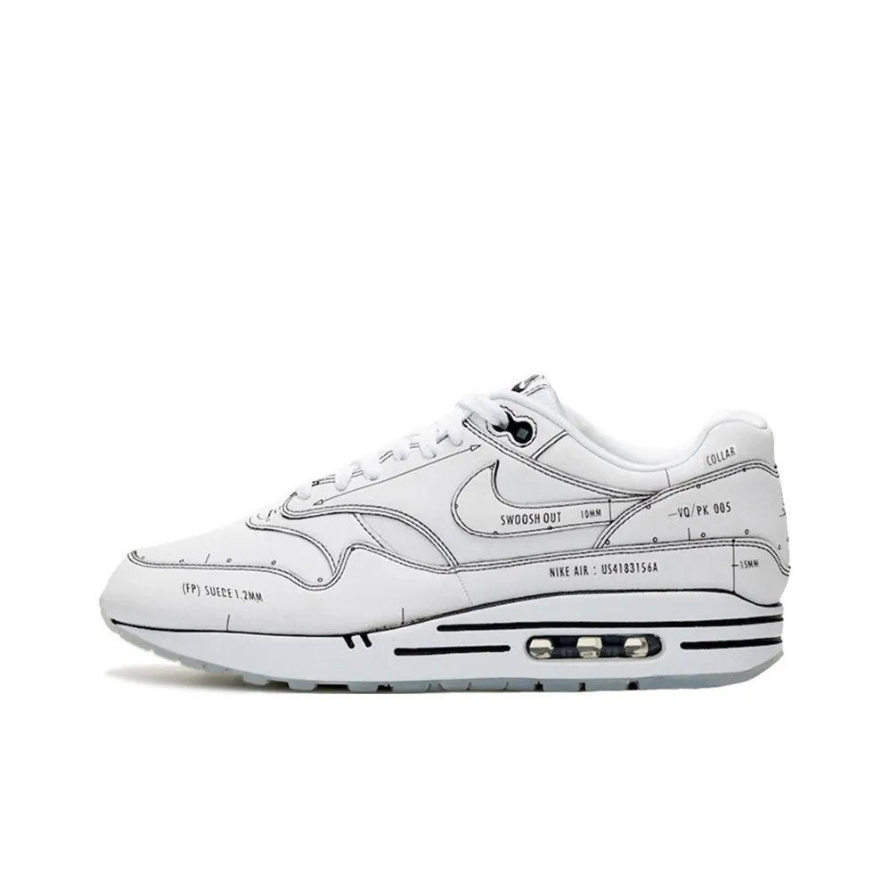 Nike Air Max 1 Low Топ Беговые кроссовки Унисекс Белый