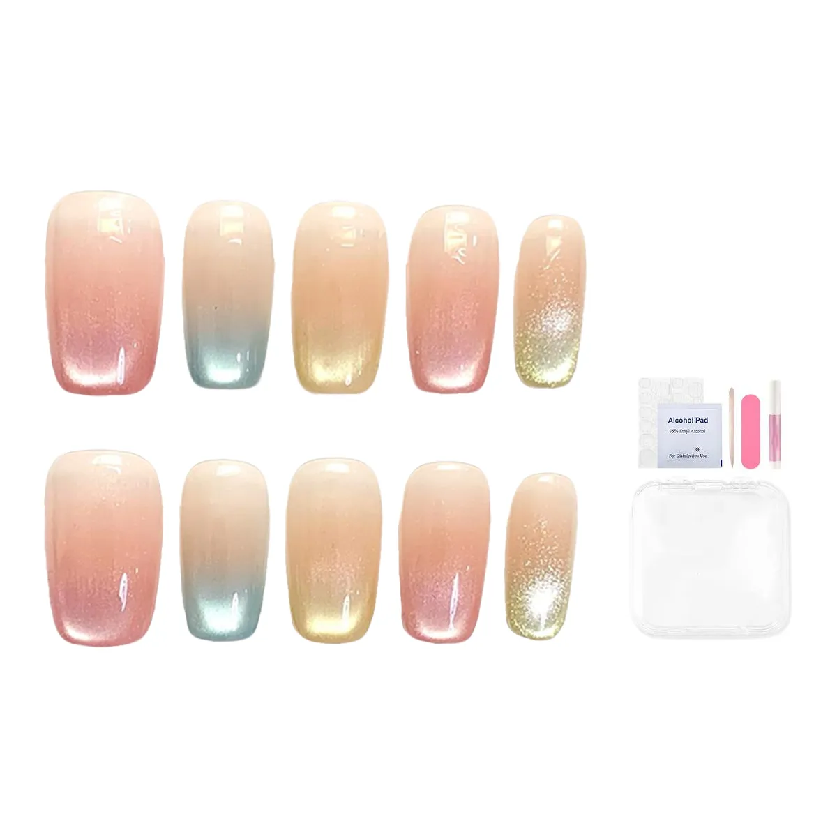 Fanze Свежий вид Весенний Летний Pure Элегантность Французский Кошачий глаз False Nail Средний LADDER Радужный Градиентный Милый