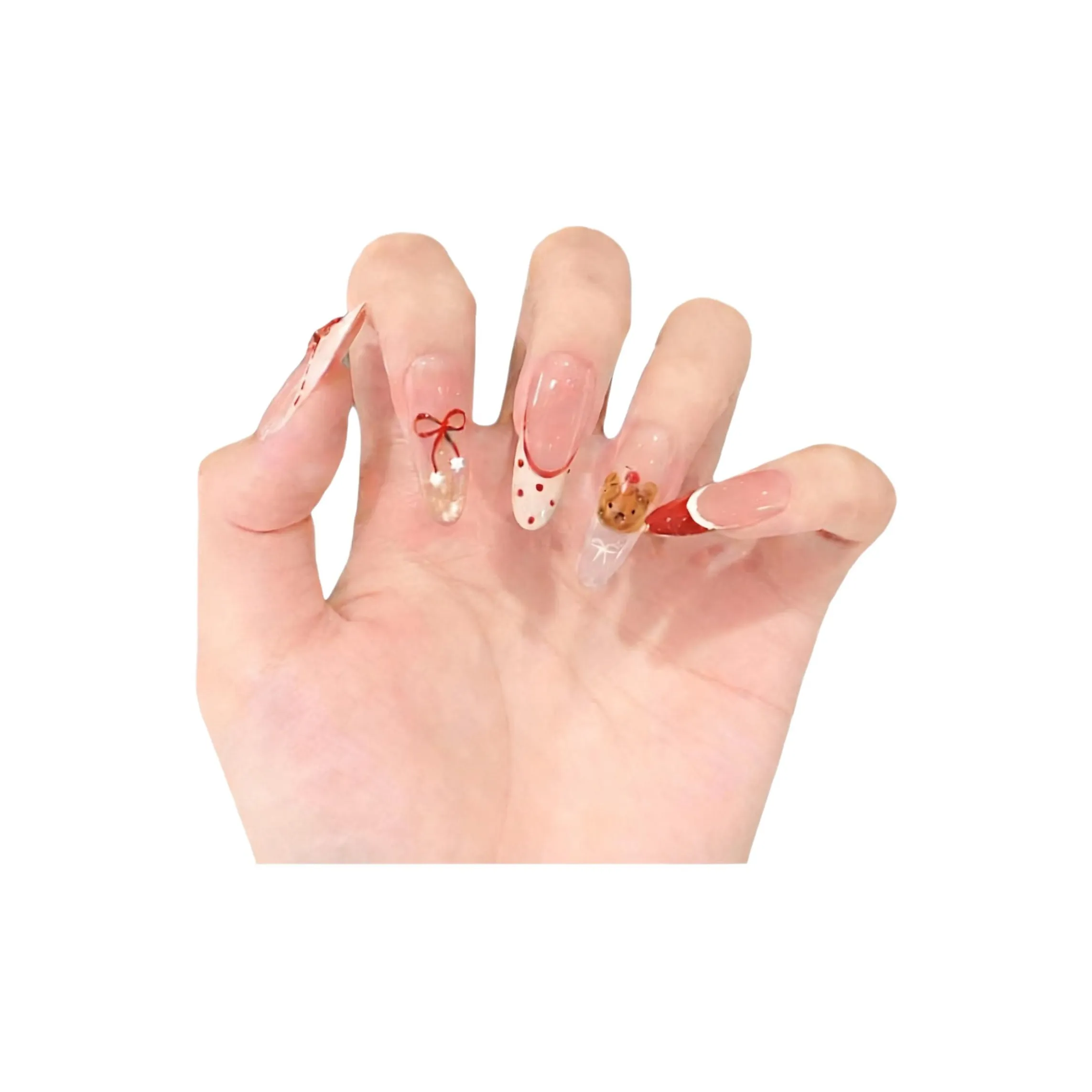 T Z Роскошь Французский Бант Кошачий глаз Милый False Nail MID Длина Длинный Красный Однотонный Гороховый узор