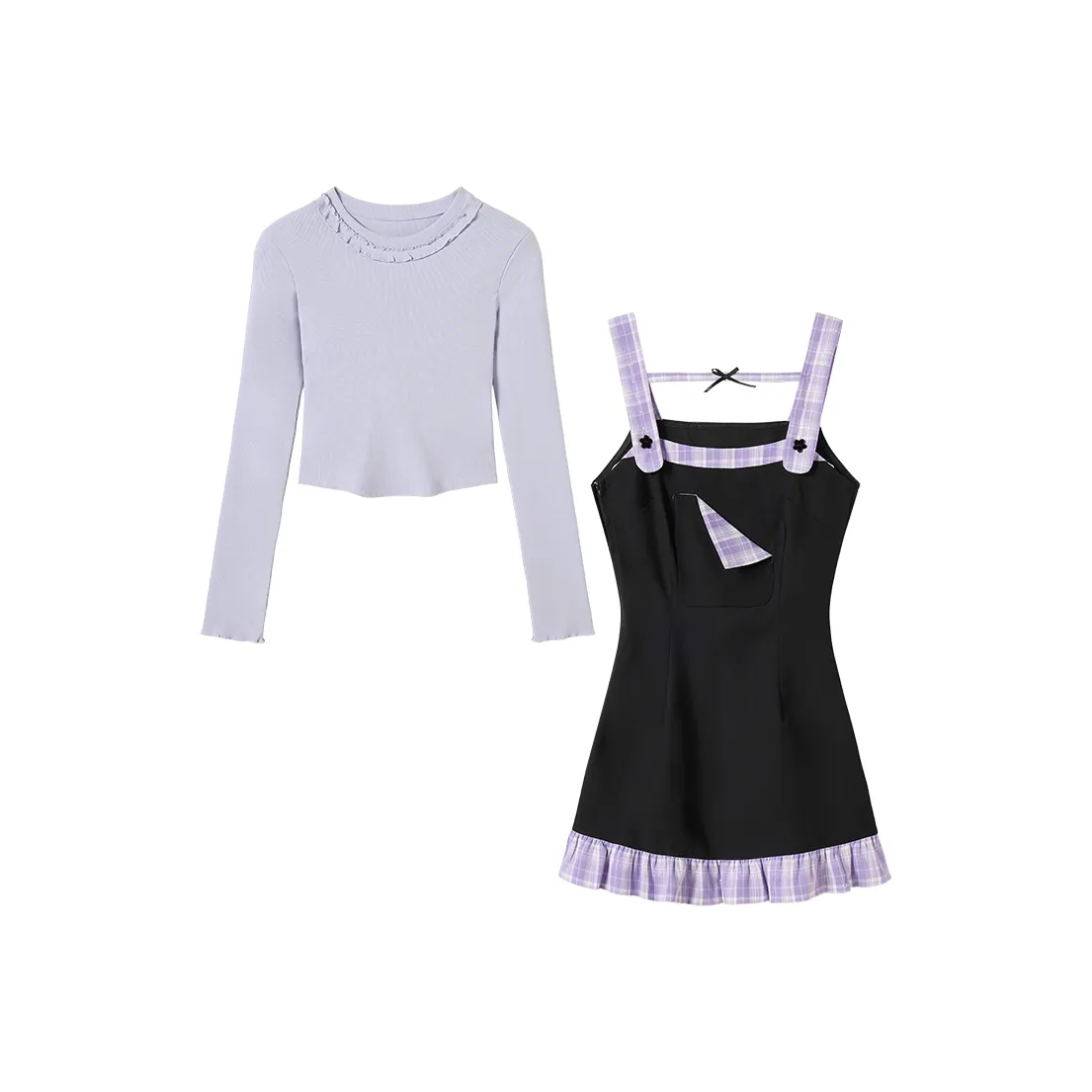 FABRIC PIG Фиолетовый Базовый слой + Черный Платье-камзол Женские Комплекты с юбкой