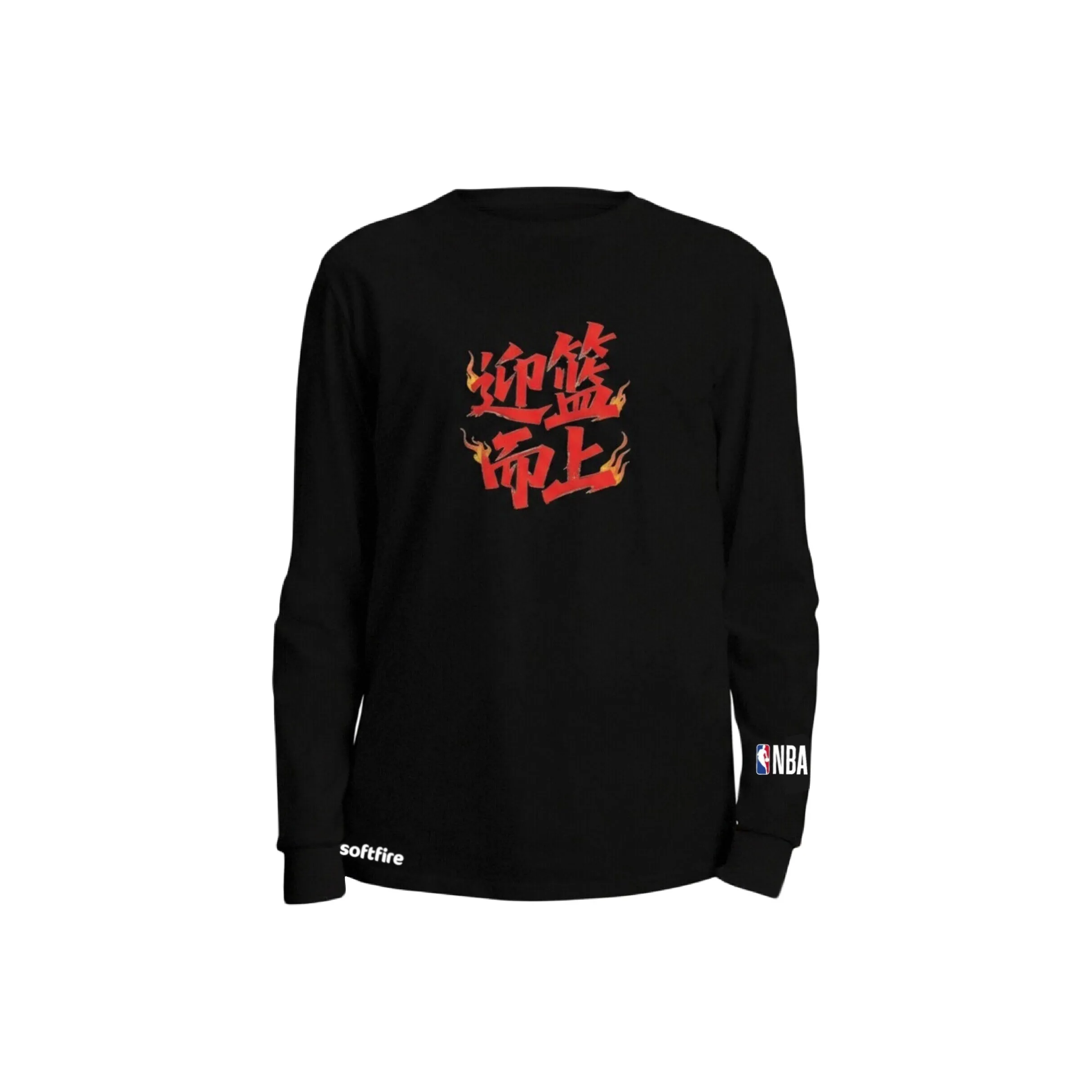 NBA Длинный рукав круглый вырез футболка весна-осень SOFTFIRE с принтом для подростков модный тренд черный унисекс