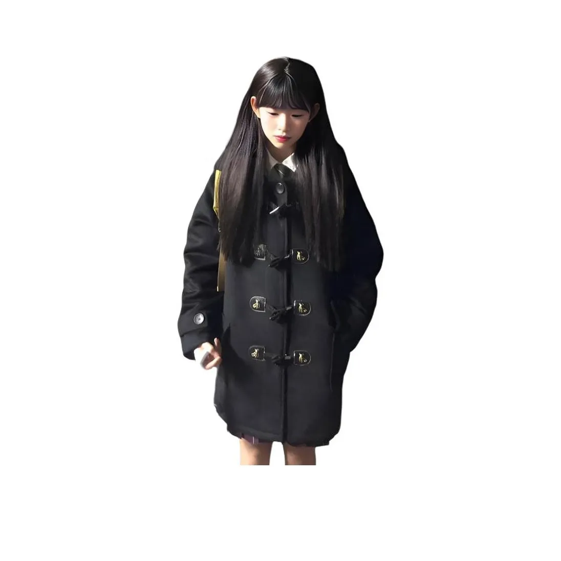 Gentle Welcome Черное пальто для женщин с флисовой подкладкой