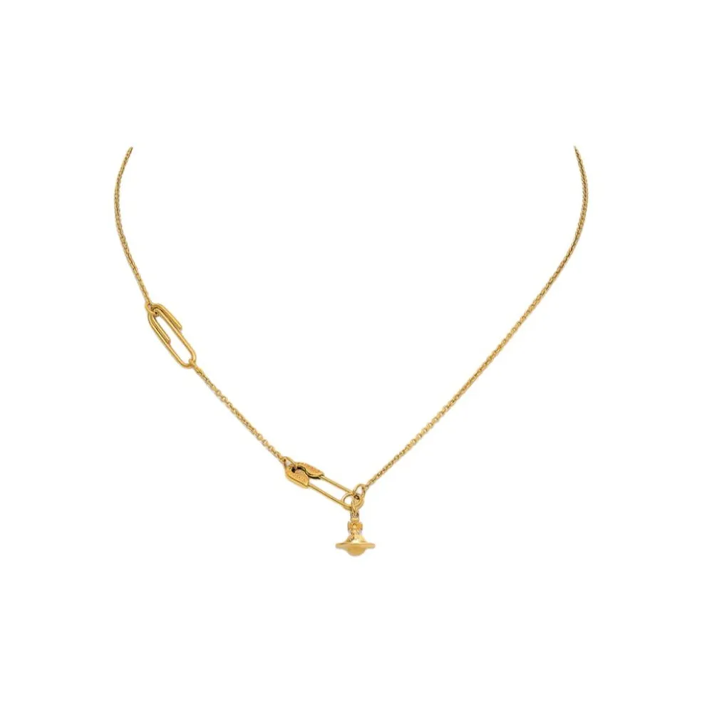 Vivienne Westwood Safety Pin Pendant Переработанное Серебро Ожерелье Унисекс Золото