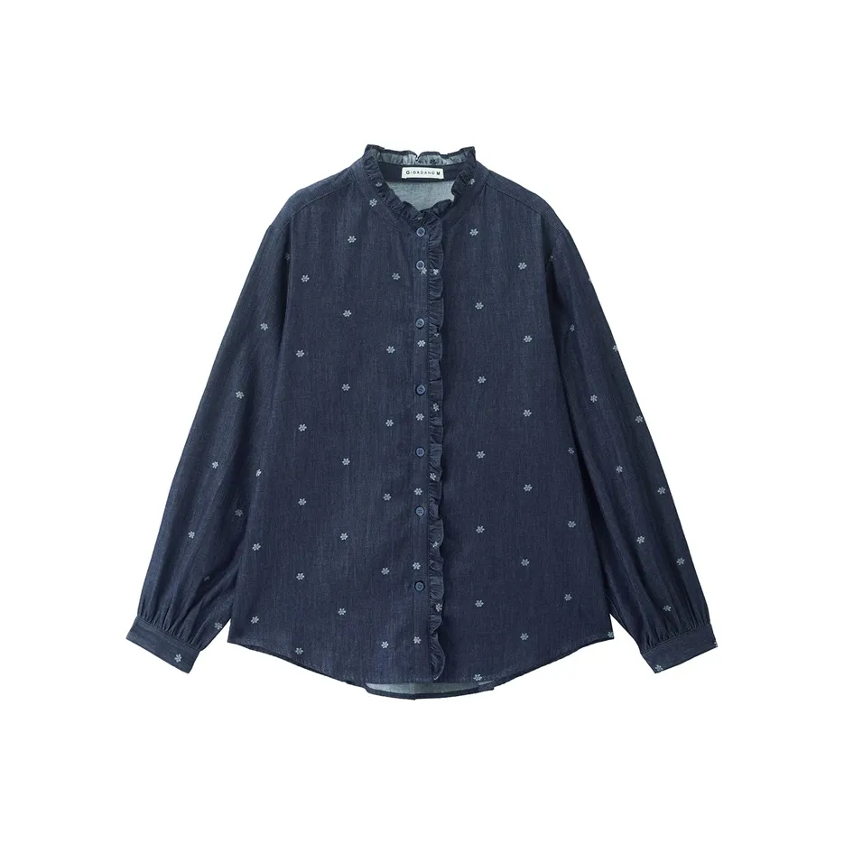 Giordano 64 Джинсовый Синий Женская Рубашка