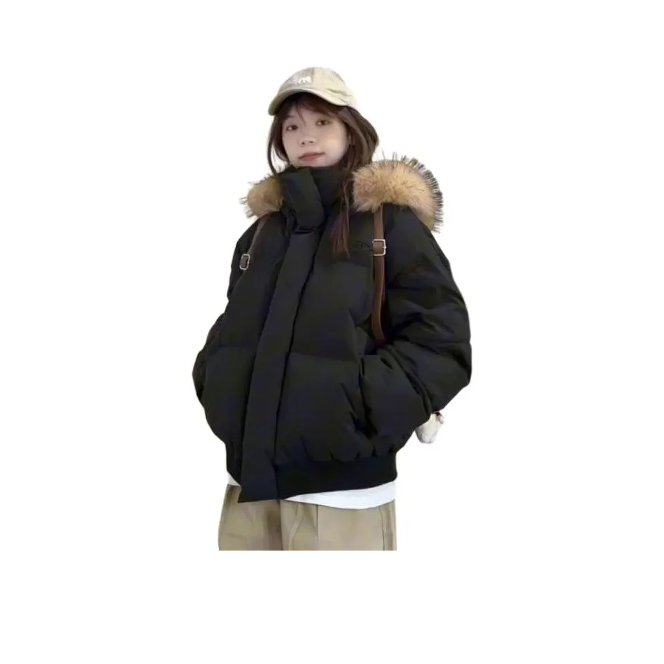 XIANGTIANE Черный с большим меховым воротником женские пуховики