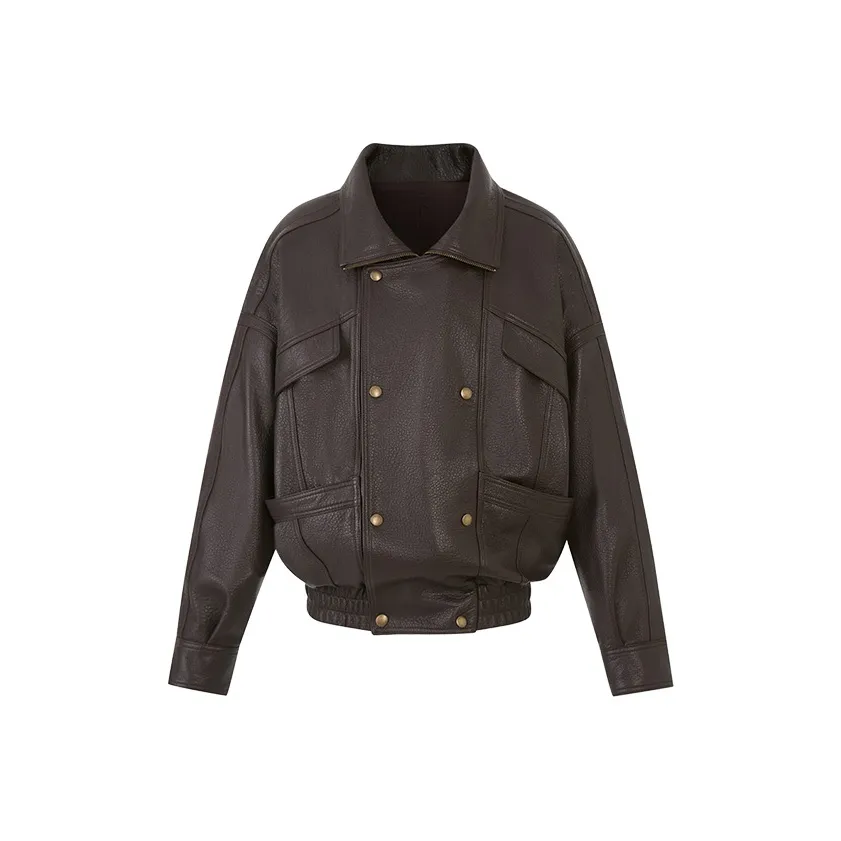 Ouyang Умбра Коричневый Женская Кожаная Куртка