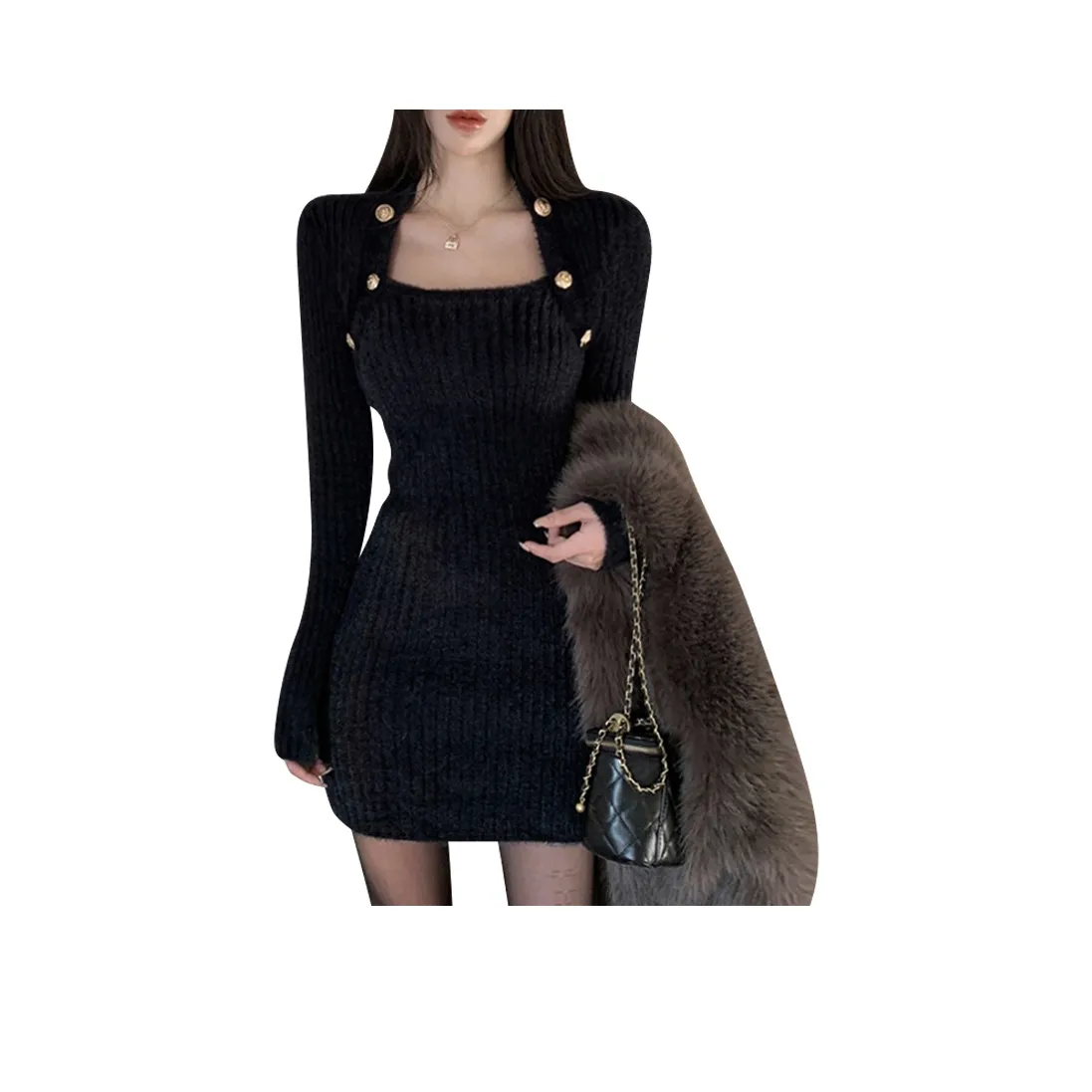 VENICEW Длинное платье с длинными рукавами женское