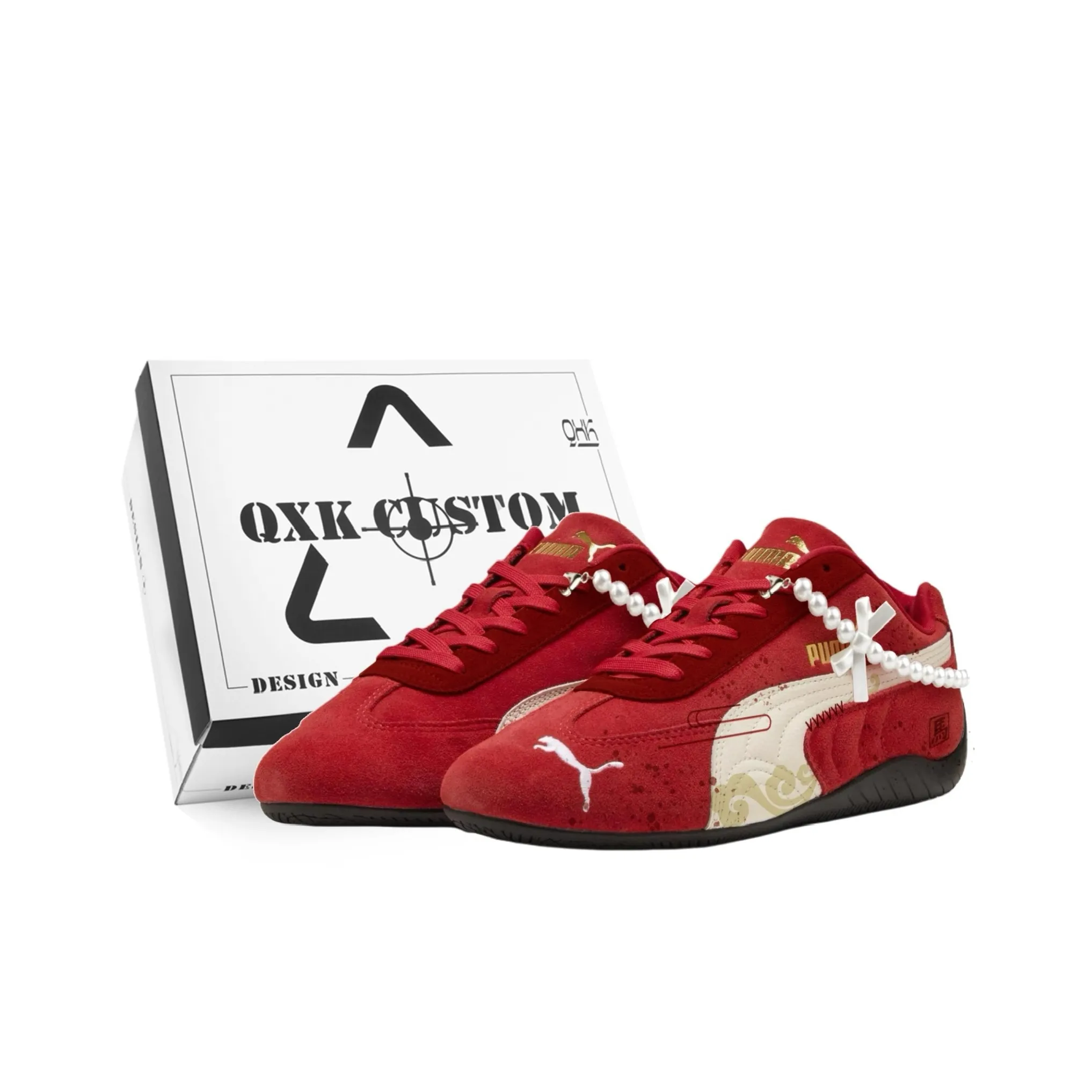 PUMA Speedcat Collection Красный агат Коробка Амортизация Износостойкий Низкий Топ Повседневная обувь Унисекс Бежевый Белый Красный