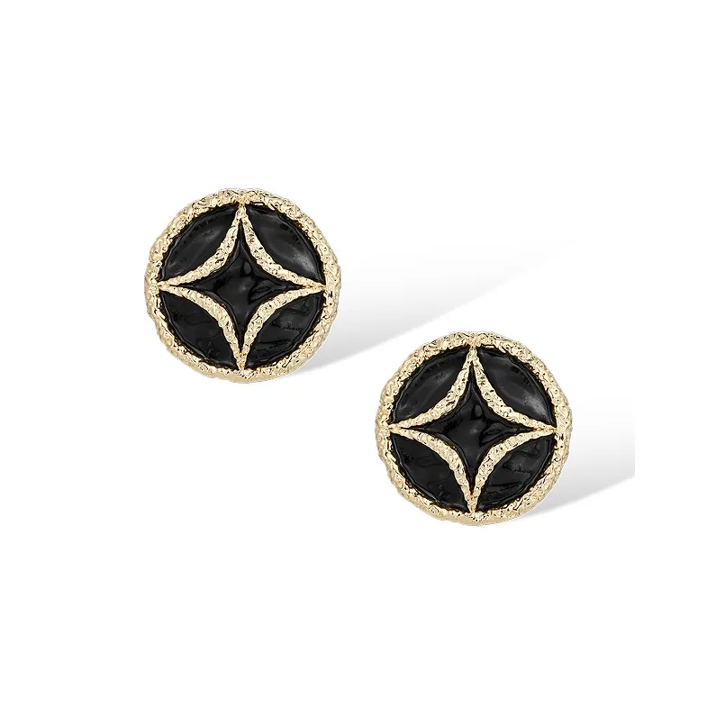 Retro Chic Brass Gold Plated Черный Золотой Четырехконечные Серьги-звезды Женские