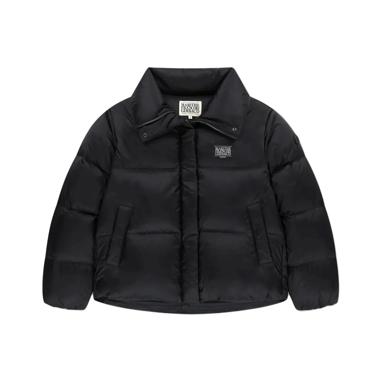 Marithe Francois Girbaud Classic Logo Широкий Ожерелье-чокер Пуховик Черная вышивка Пальто Женское