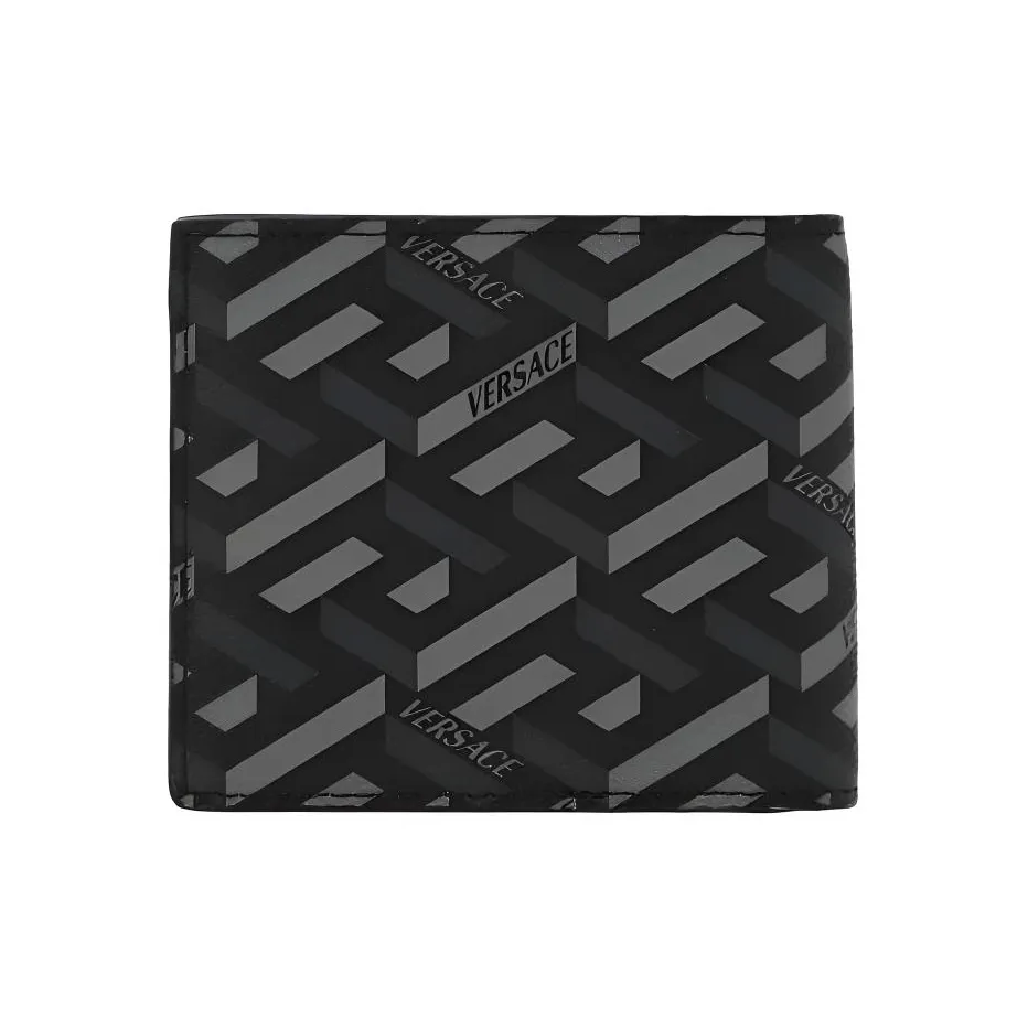 VERSACE Кожа Кошелек Держатель для карт кошелек Мужской Черный Серый