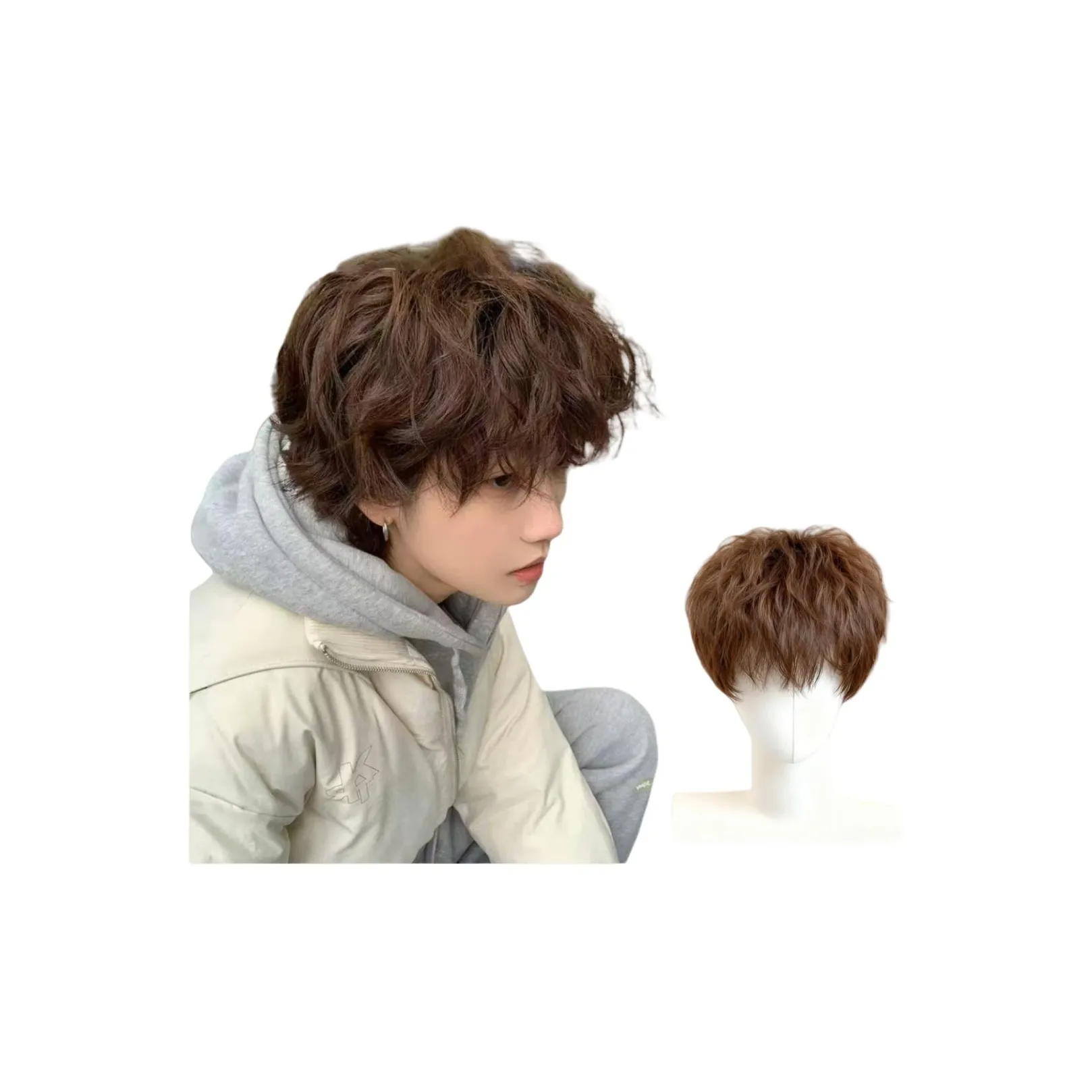 Mousse Na Leslie Roll Мужская парик из шерсти с завитком Мужские короткие волосы Высокотемпературная пряжа Короткие кудрявые волосы