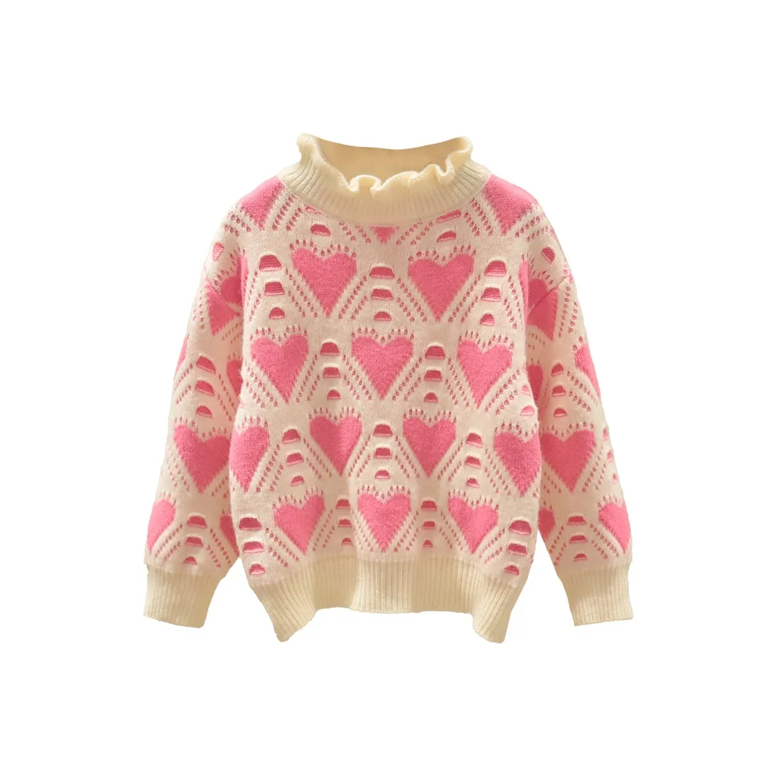 Chiaus Girls Heart Свитер Кружевная отделка Воротник Сладкий стиль Детский