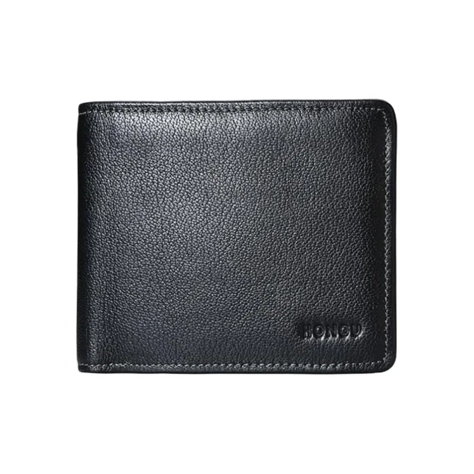 HONGU Кошелек из коровьей кожи Мужской Темно-черный