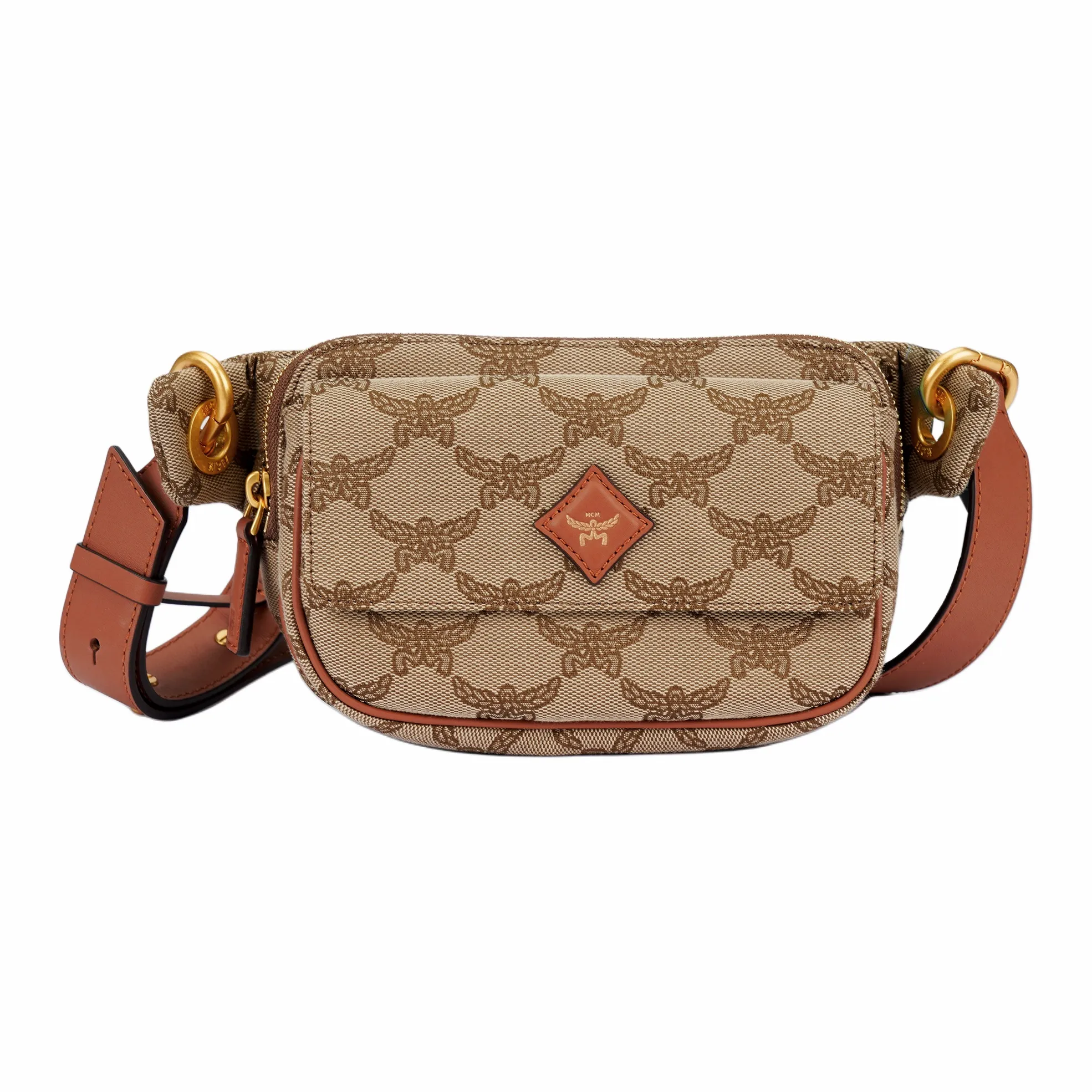 MCM Кожаная отделка In Tiffilla Одно плечо Через плечо Бананка Маленький Мужской Бежевый