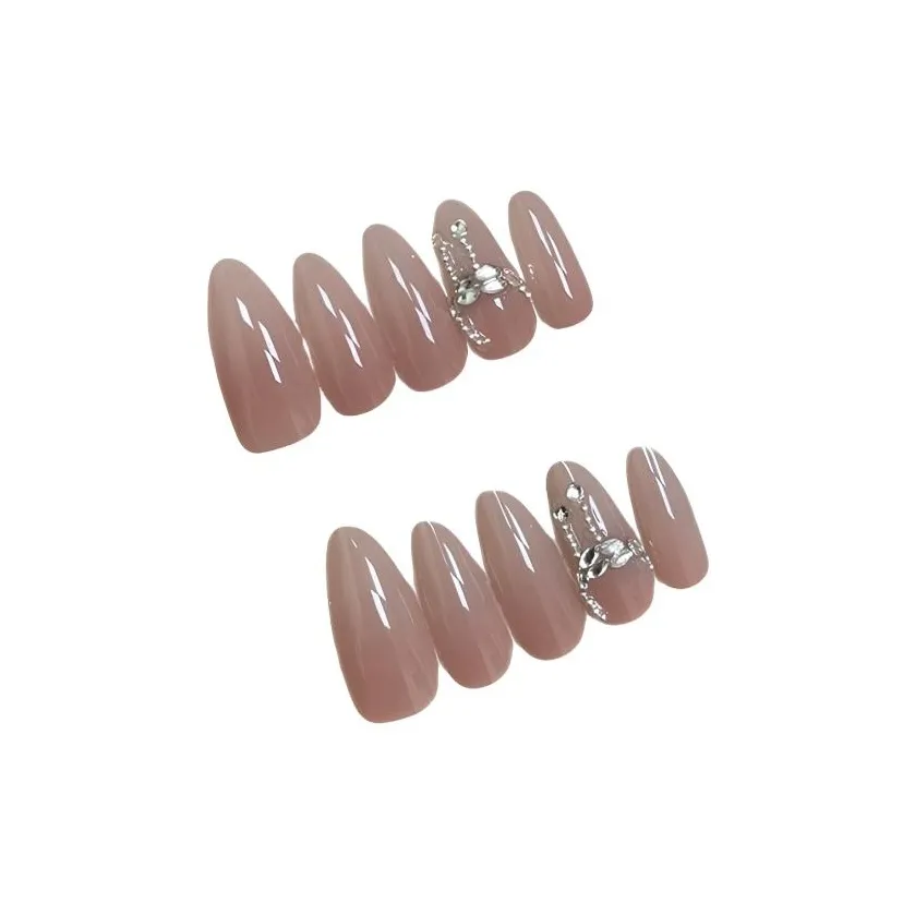 T Z Премиум Блестящий Розовый Ромб Элегантность Handcrafted False Nail Миндаль Средний LADDER Телесный Румяна Стойкий Однотонный