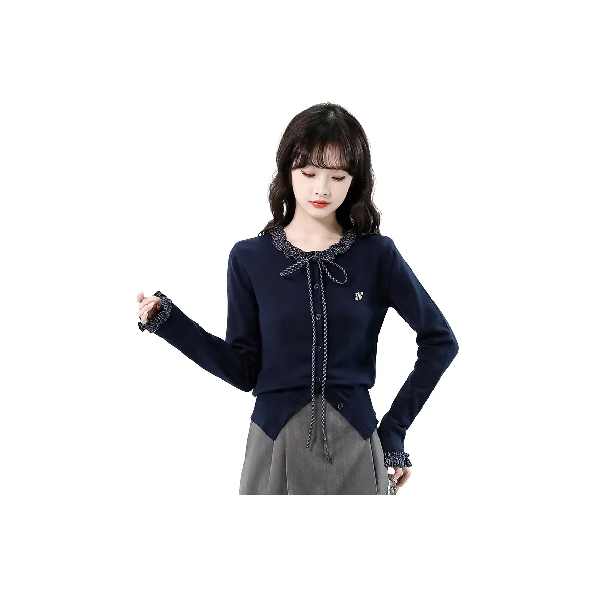 Mu Xiao Xin Темно-синий Бесплатно Подарочный комплект с MU Xiaoxin Бренд Наклеенный Женский Трикотаж