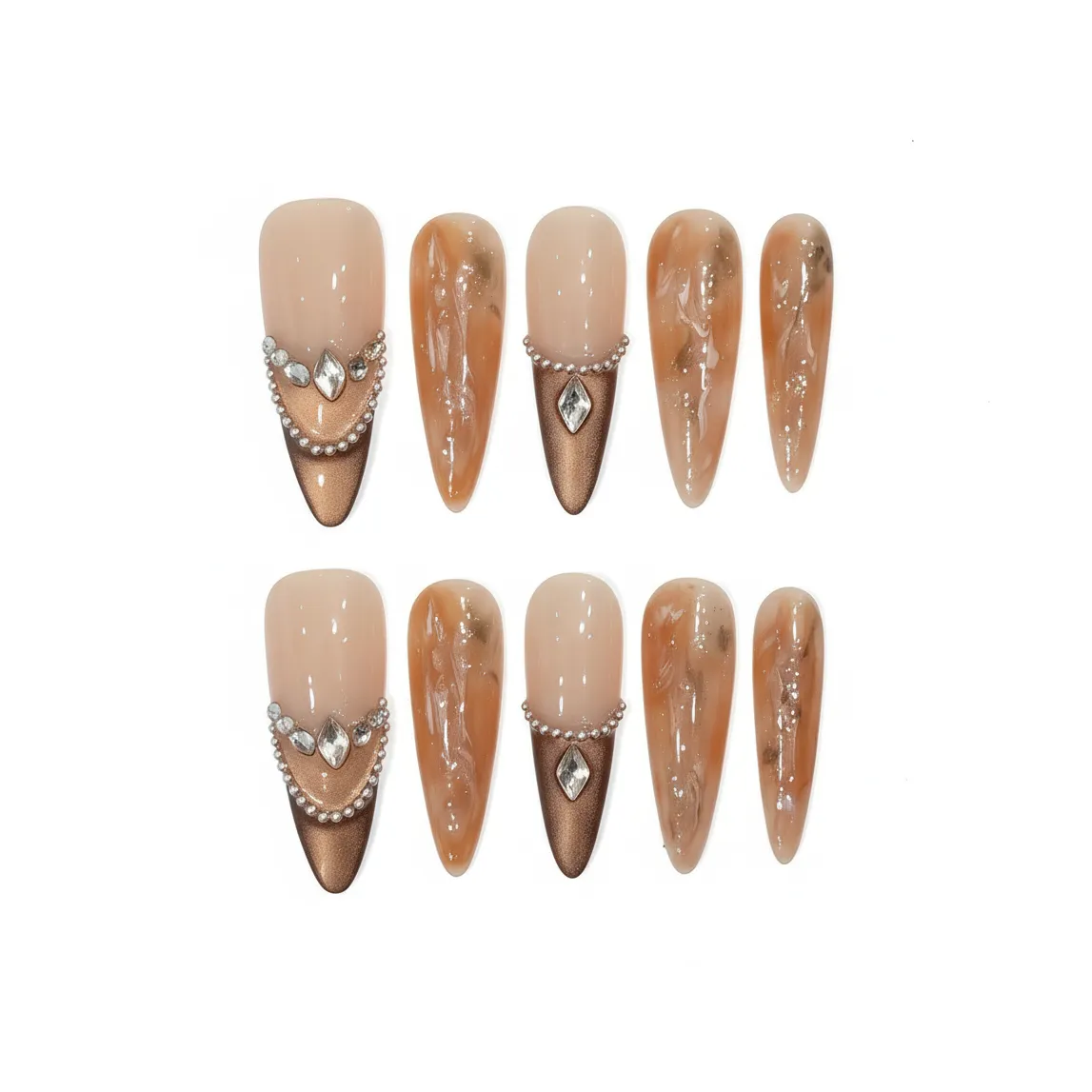 Fanze Утренняя роса AUTUMN Зимний Золотисто-коричневый Кошка's Eye Плавный Ромб False Nail Длинный Стиль Майярд Градиентный Flashing