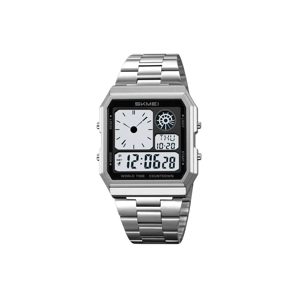 SKMEI Электронный механизм нержавеющая сталь ремешок мужские часы белый циферблат