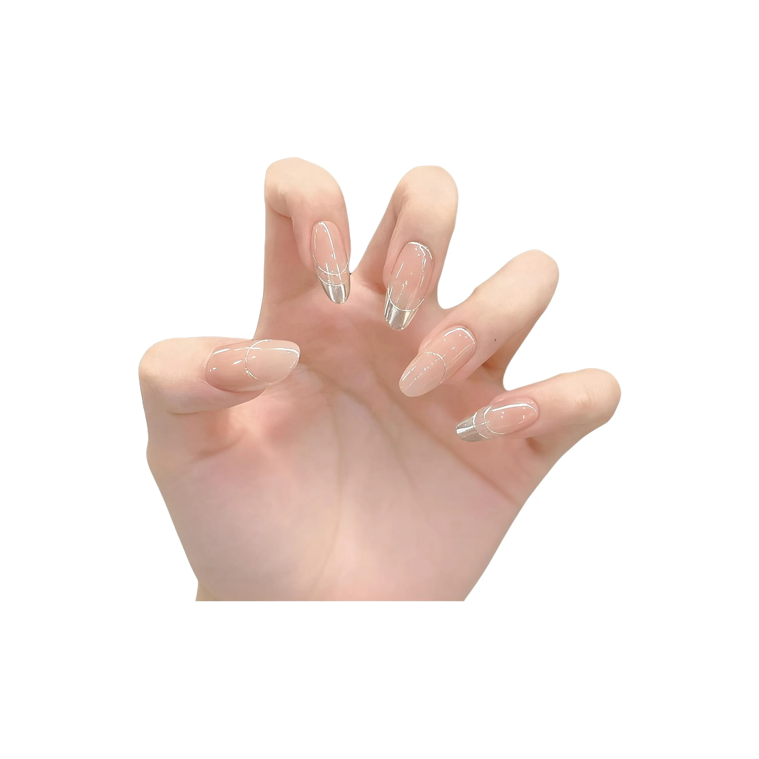 T Z Серебряный Глянцевый False Nail MID Длина Миндаль Телесный Румяна Stain Однотонный