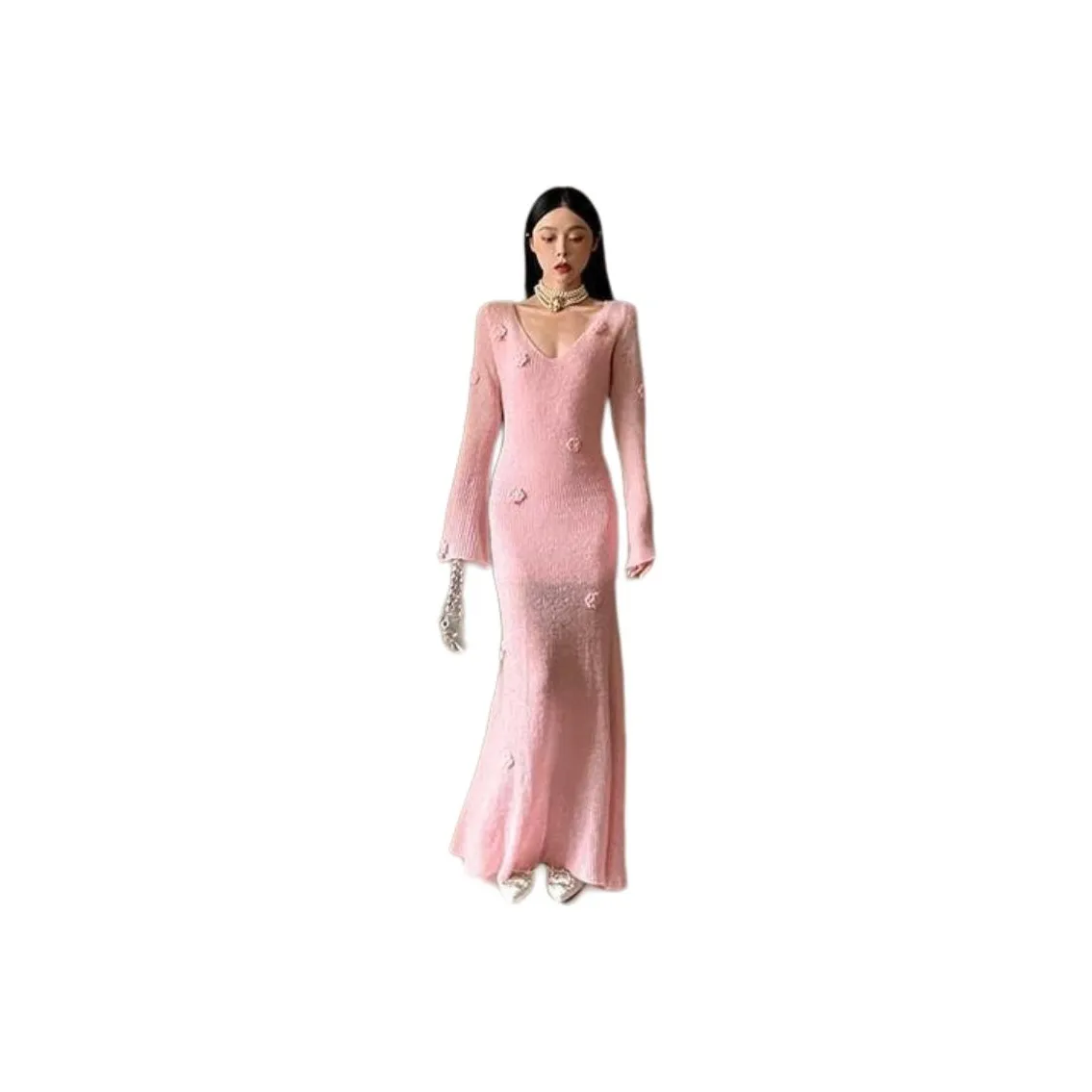 OURUOKE Длинное платье с длинными рукавами женское