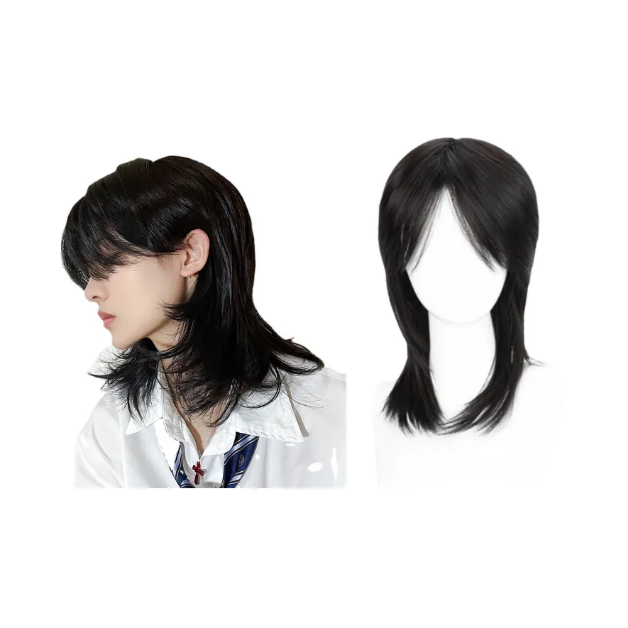 UMIFFA Волк Ласточкин хвост Samurai Голова Унисекс Перука UNIVERSAL COS Костюм Аниме Высокая температура Пряжа Короткий Прямые волосы