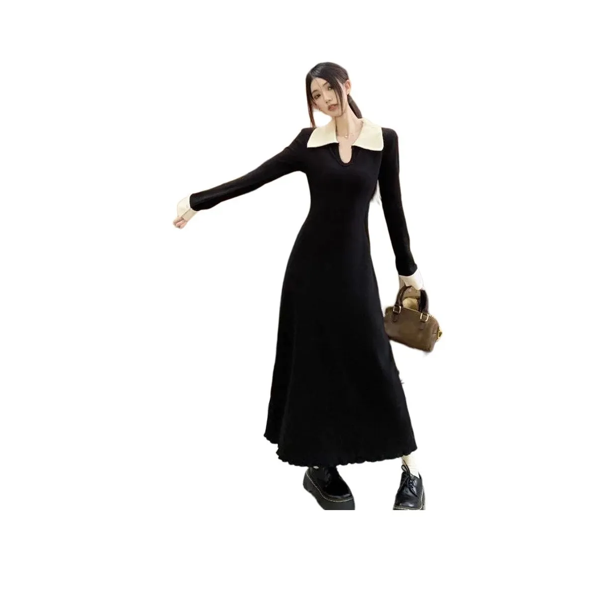 OURUOKE Длинное платье с длинными рукавами женское