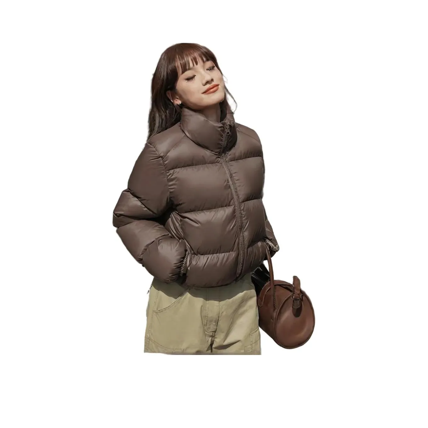 PAZZO Кофе [Винтаж Элегантность Толстый Стильный Текстура] Женские пуховики