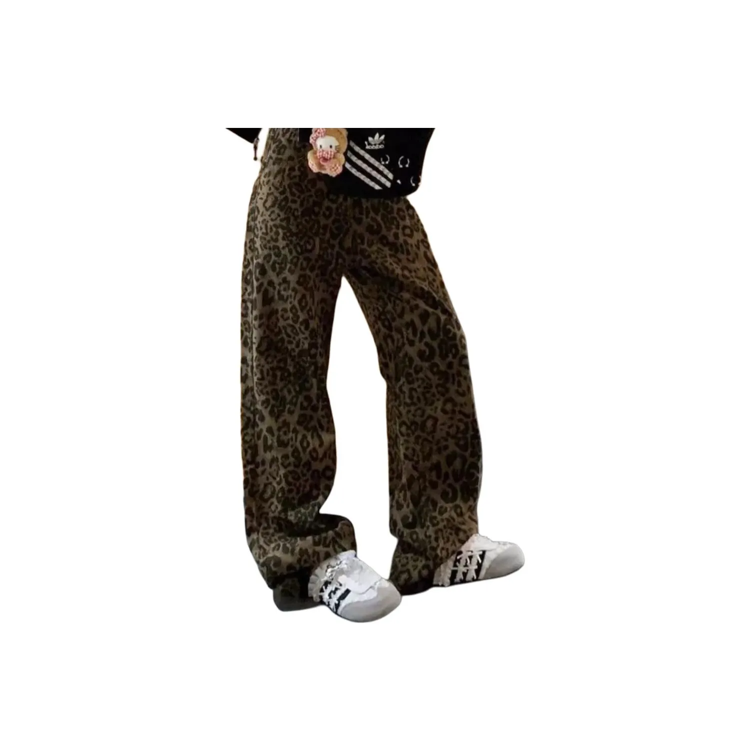 HKPXR Леопардовый принт с флисовой подкладкой женские джинсы