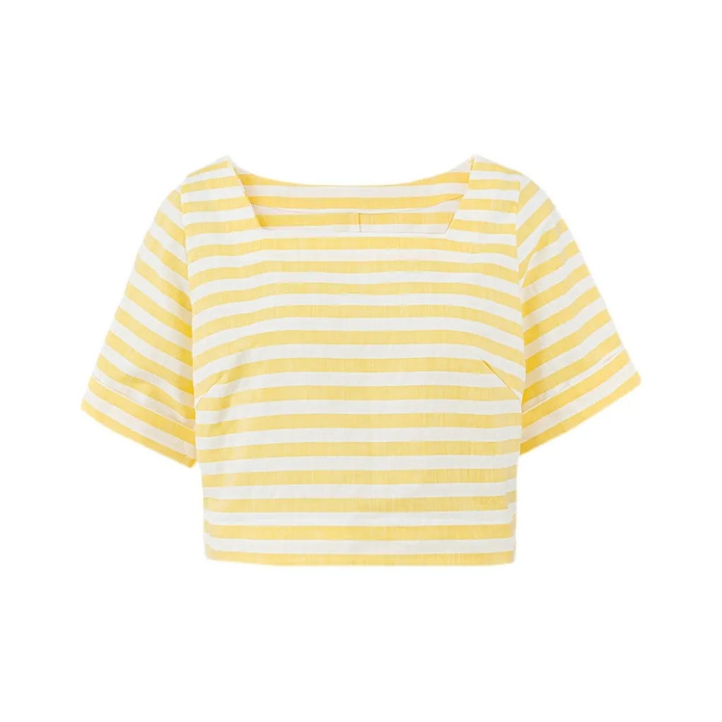BLUSHWHITE Желтый Белый Полосы T-Рубашка Женская