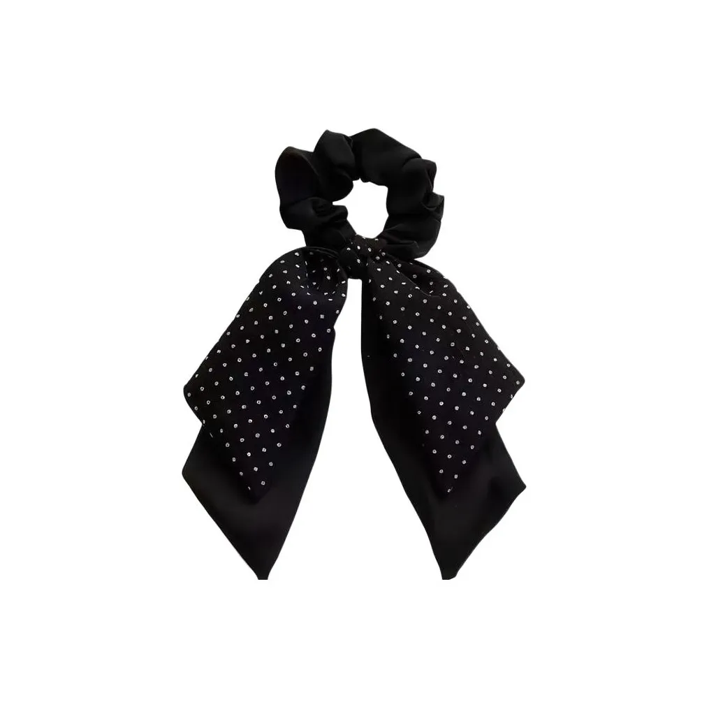 YOUYUYAN Черные оттенки Гороховый узор Двойной Layer Резинка для волос с хвостиком Лента Скранчи Женская Резинка для волос с бантом в горошек Ободок