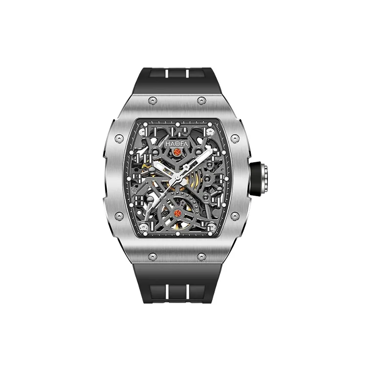 HaofaTourbillon Автоматический Механический Механизм Резиновый Ремешок Часы Мужские Белый Циферблат
