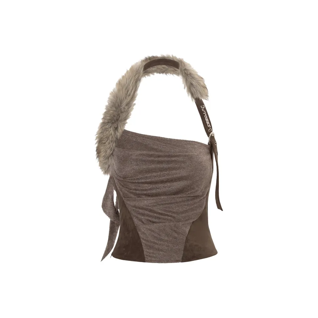 JYOSEI Коричневый Мех с съемным воротником Женские топы