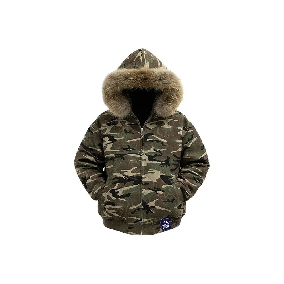 QVAV Камуфляж С капюшоном Двойная молния С флисовой подкладкой Толстовка [470 г Тяжелый вес] Унисекс Свитшоты