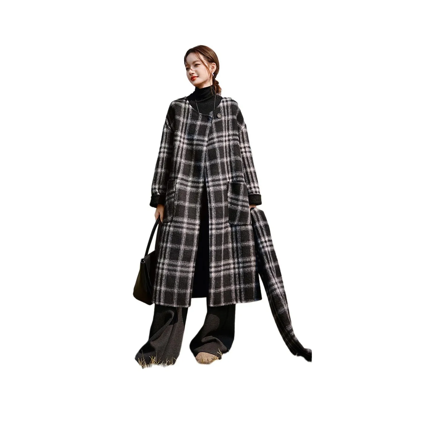 SHANGJING Черно-белое клетчатое женское пальто