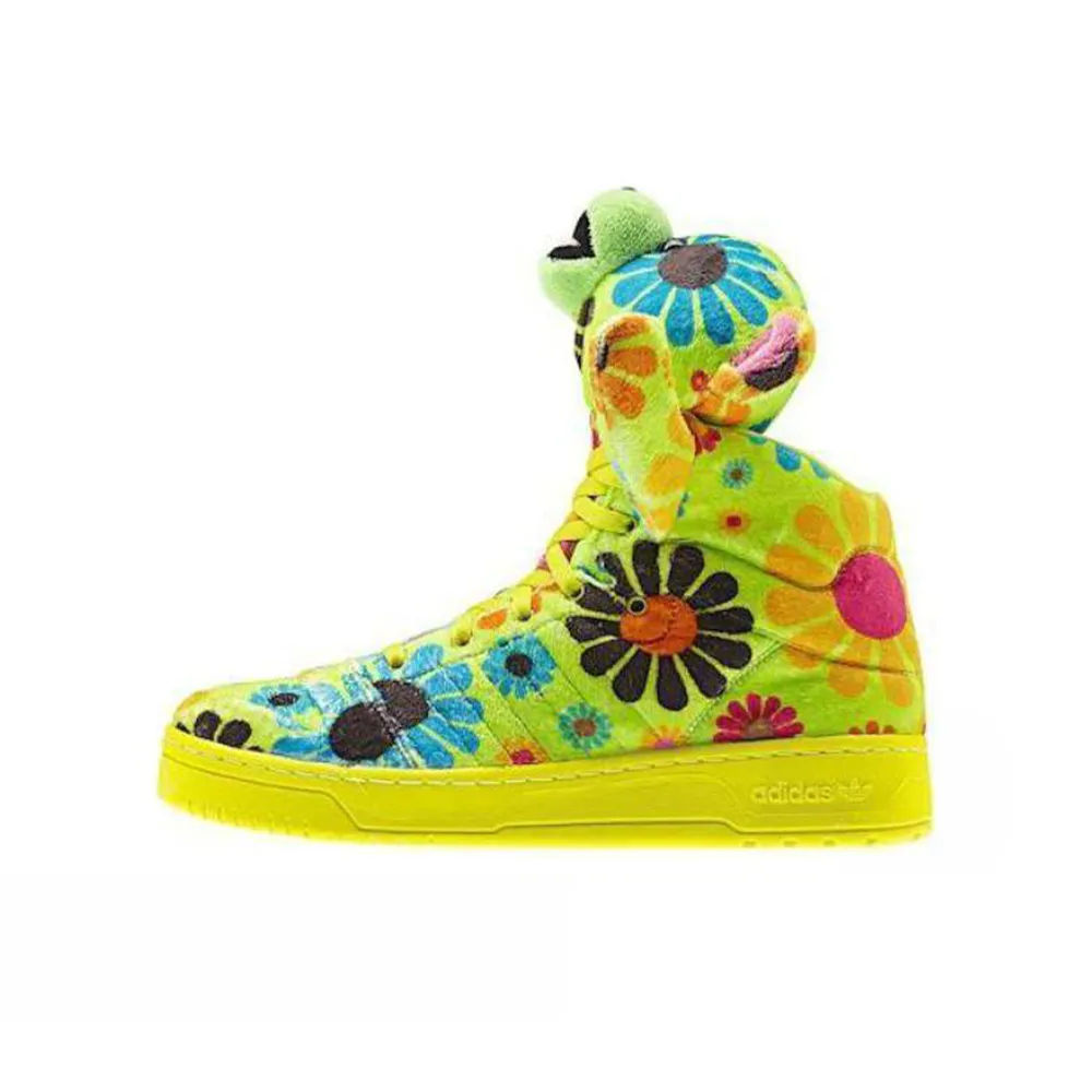 Adidas Originals Jeremy Scott JS Bear Slip-resistant Abrasion-resistant High Top Skateboard Shoes Unisex Green Adidas Originals Jeremy Scott JS Bear Slip-resistant Abrasion-resistant Высокие кеды для скейтбординга Унисекс Зеленый