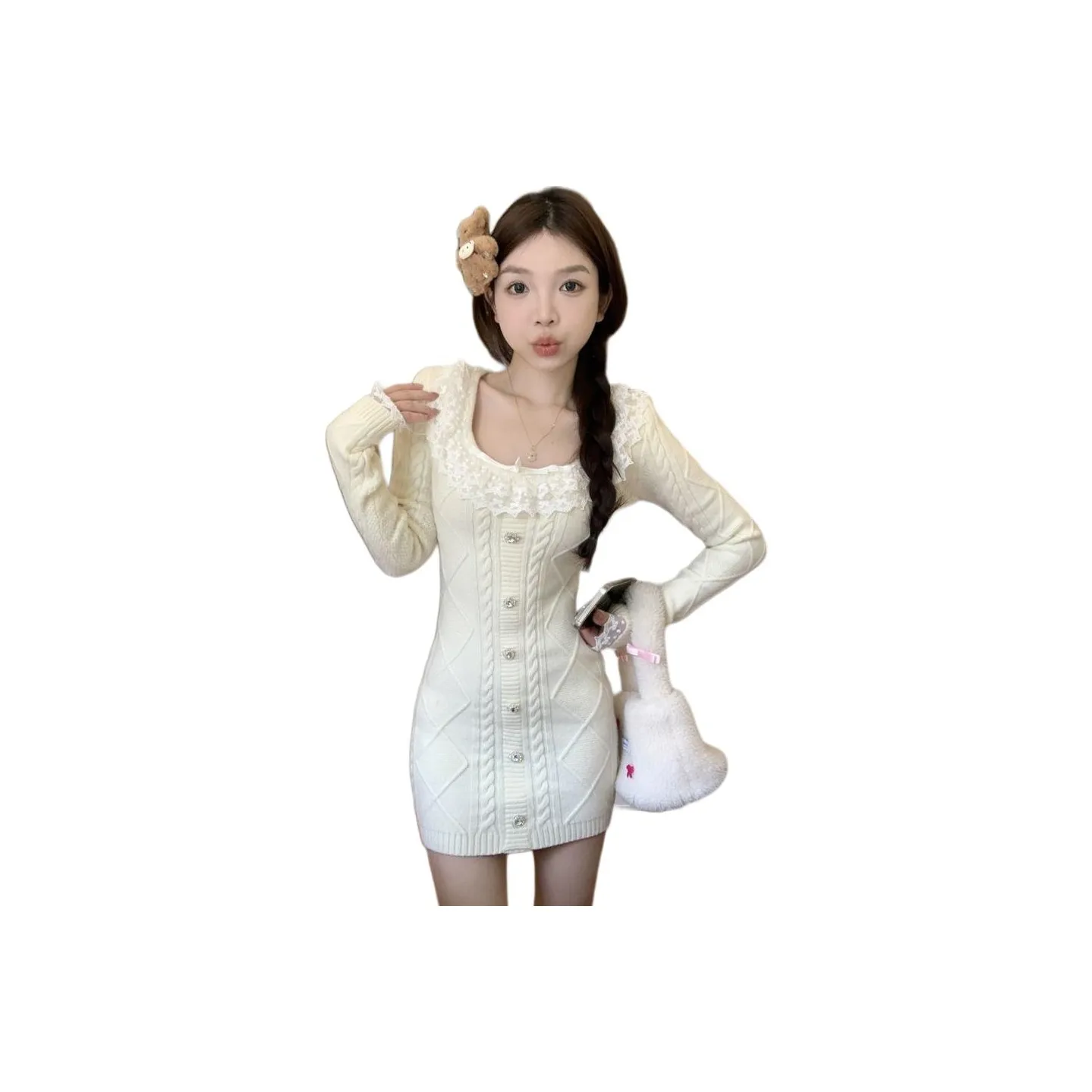 OURUOKE Длинное платье с длинными рукавами женское