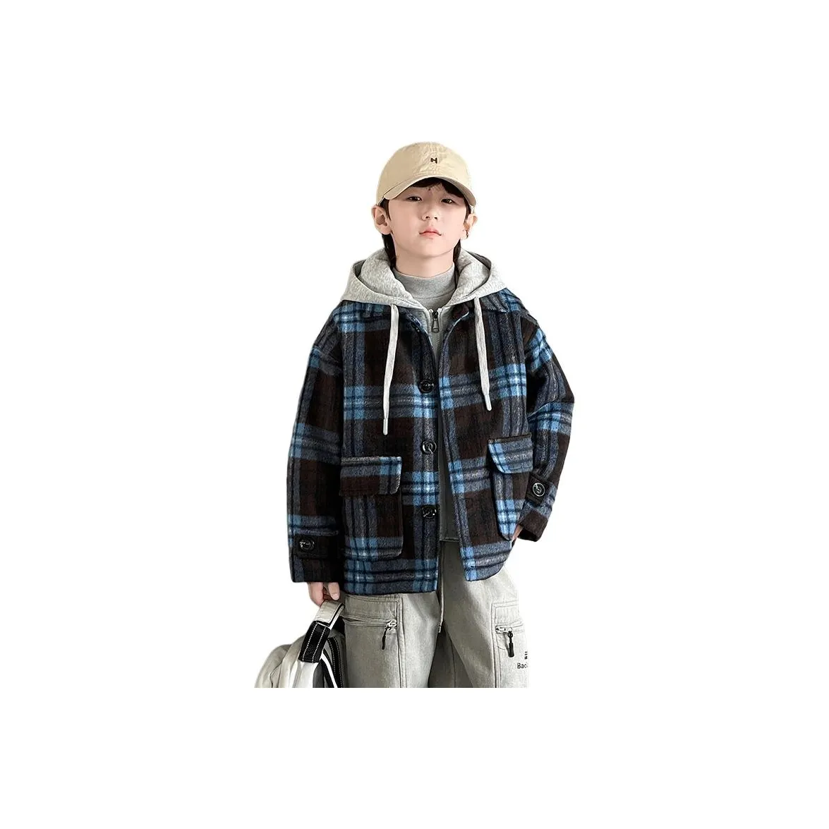 M JBABY Клетчатый KIDS Шерстяное пальто