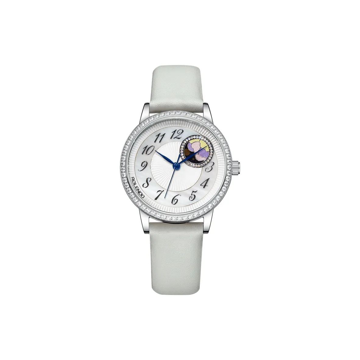ROLENDO R Автоматический Механический Механизм Часы с Ремешком из Натуральной Кожи Женские Часы Белый Циферблат
